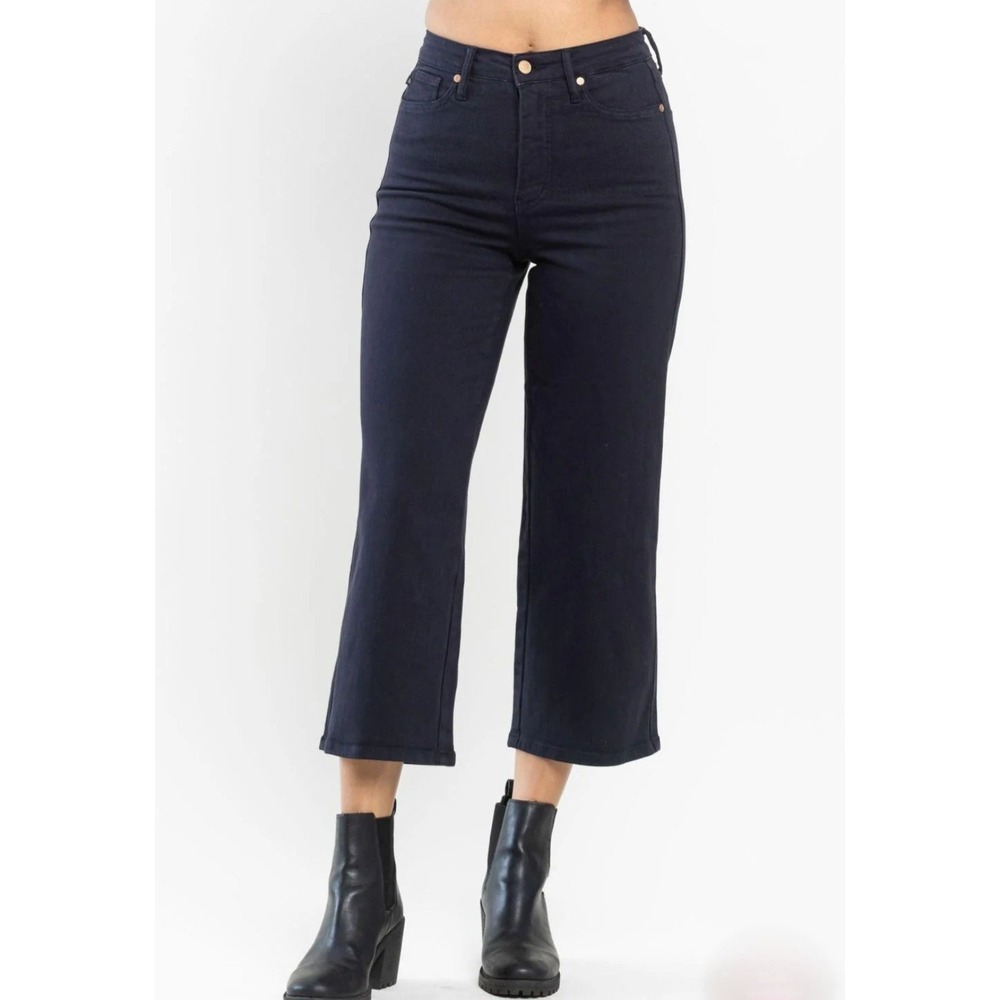 Judy Blue Size 5/27 Garment Dyed Jeans Navy Denim Crop Straight Leg Stretch Pant
